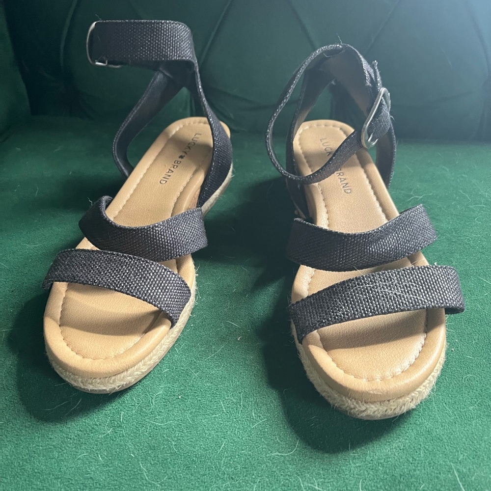 Lucky Brand Platform Wedge Espadrille Sandal in Black size 6.5